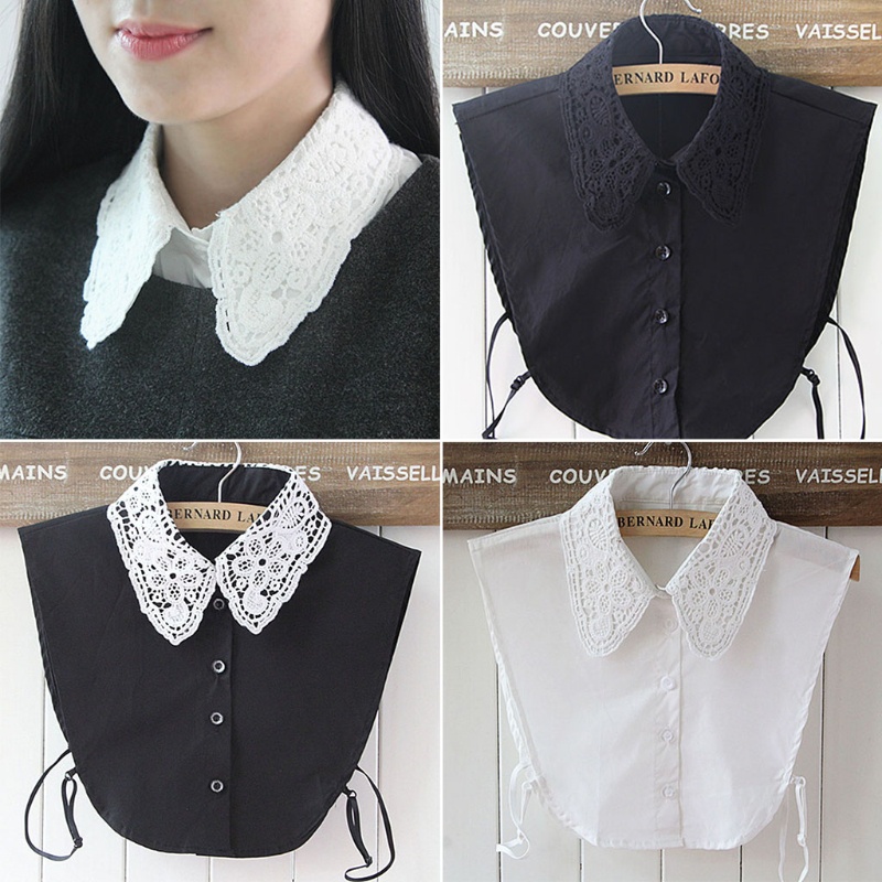 Dasbsug Nữ Màu Nguyên Chất Ren Có Thể Tháo Rời Ve Áo Choker Vòng Cổ Áo Sơ Mi Giả Cổ