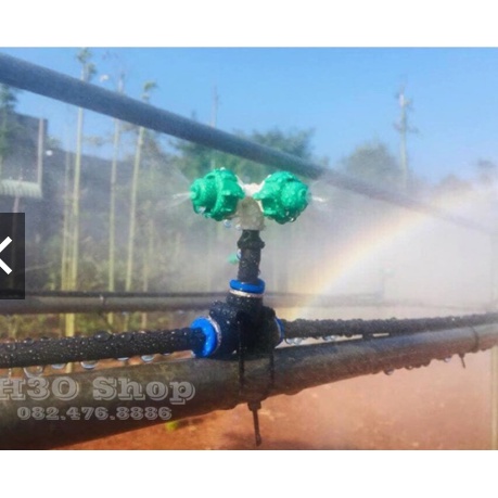 Bộ Béc Phun Sương 4 Hướng Xanh logo -Nối Ống pe 8mm