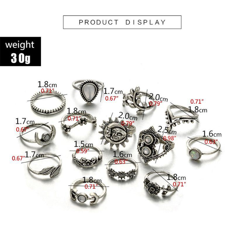 Set 14 nhẫn đeo khớp ngón tay phong cách vintage cho nữ