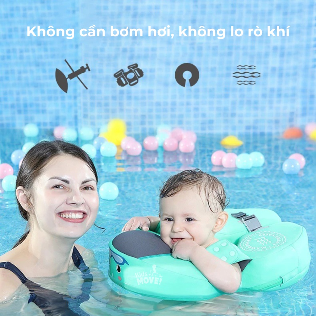 Ảnh Phao bơi luồn tay Mambobaby cho bé 1 2 3 4 tuổi không bơm hơi, chống lật, có mái che hàng chính hãng 2