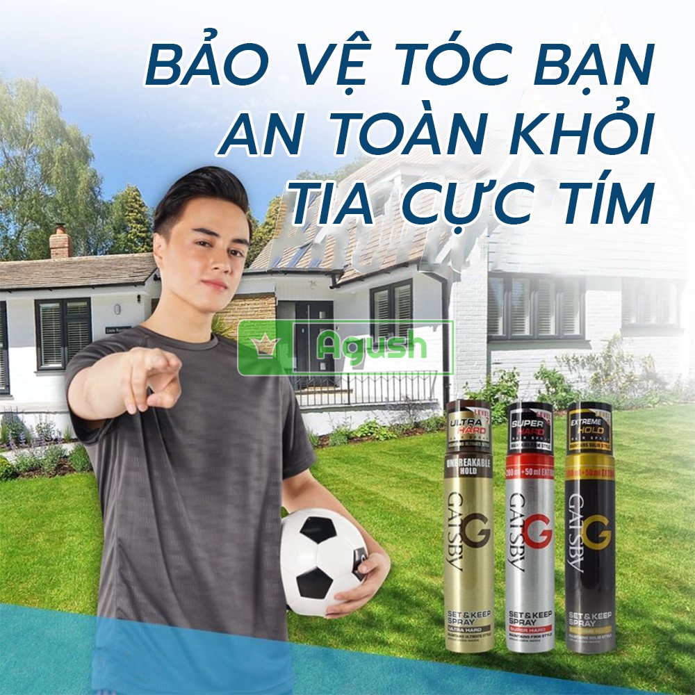 Keo xịt tóc nam nữ thơm mềm giữ nếp không cứng chính hãng Gatsby Hair Spray Super Hard chai 250ml tạo nếp không bết dính