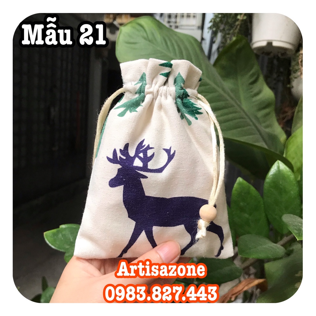 Túi vải dây rút họa tiết mini, kích thước: 15cmx12cm (Vải canvas) - 01 ...