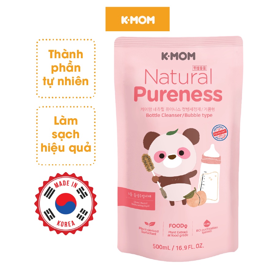 Nước rửa bình & rau quả hữu cơ K-Mom Hàn Quốc thành phần tự nhiên dạng túi 500ml