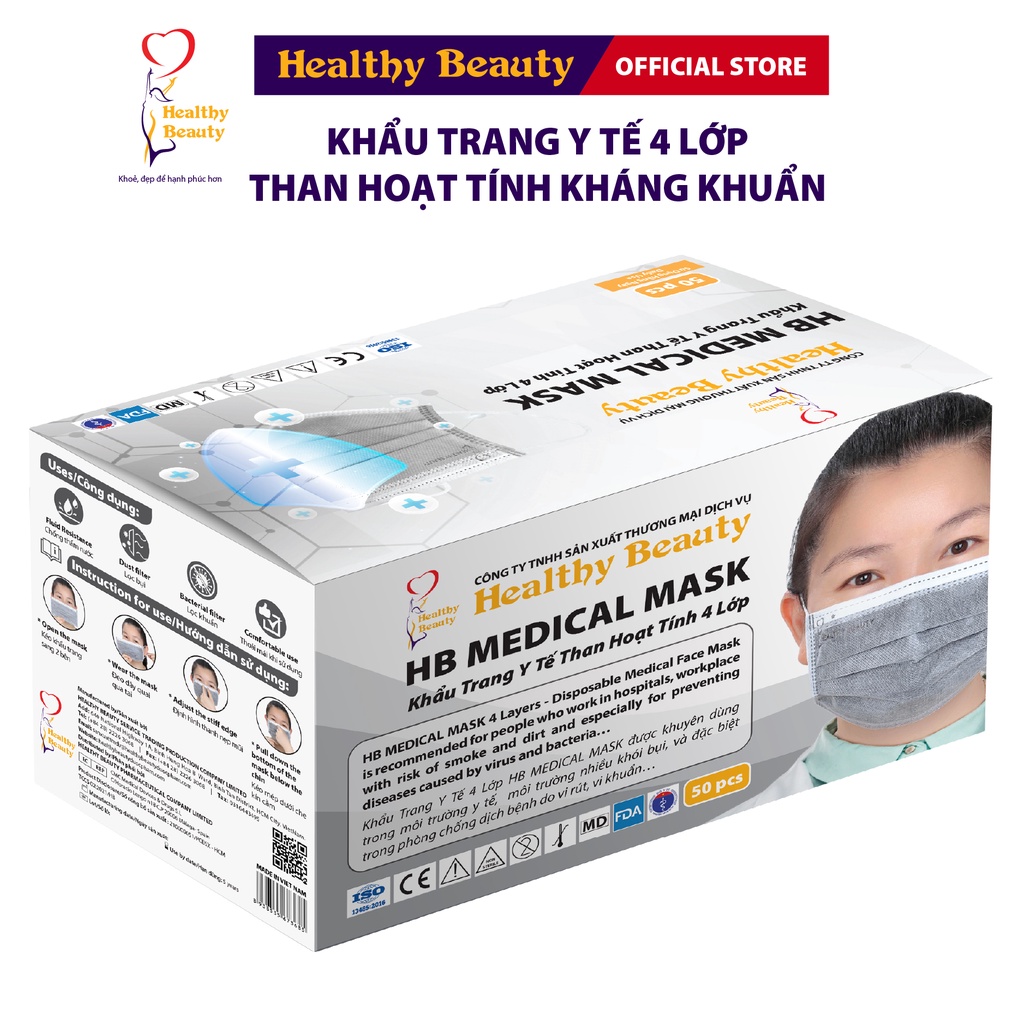 Ảnh Khẩu Trang Y Tế Kháng Khuẩn HB Medical Mask Cao Cấp Healthy Beauty 1 Hộp 50 cái 1