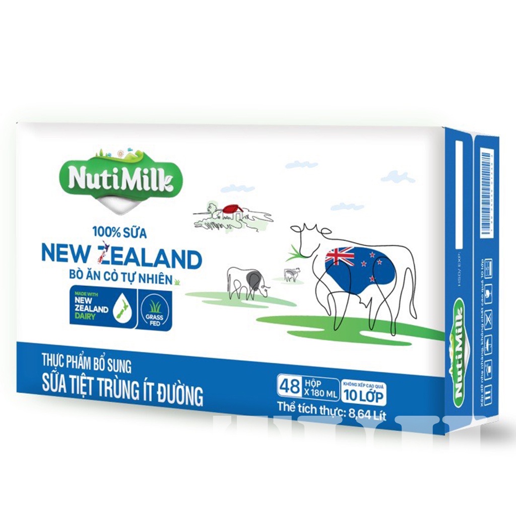 Thùng12 Lốc Sữa NutiMilk NewZealand Bò Ăn Cỏ Tự Nhiên Ít Đường Hộp ...