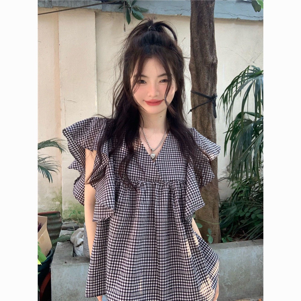 Vận chuyển vào tháng Hai, không chấp nhận đơn đặt hàng khẩn cấpÁo Sơ Mi Cổ Chữ V Tay Nhún Bèo Phong Cách Hàn Quốc Thời Trang Mùa Hè Hàng Mới Dành Cho Nữ 2022