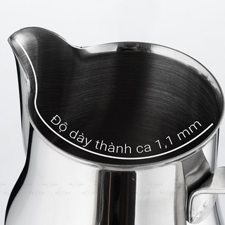Volcano Ca đánh sữa Motta màu bạc Inox 304 mũi tròn