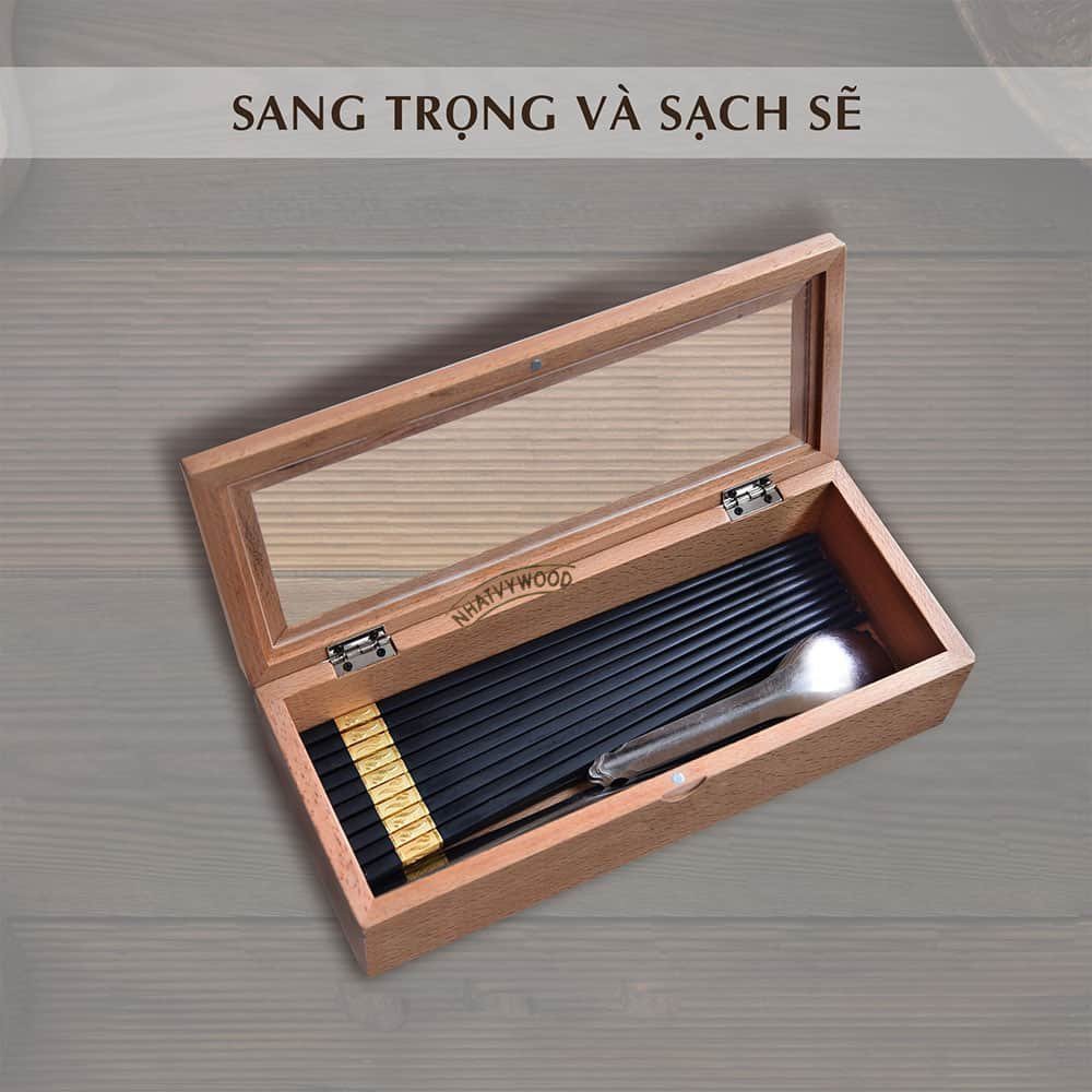 Hộp đựng đũa muỗng thìa có nắp đậy bằng gỗ Sồi cho nhà hàng khách sạn Nhatvywood NV5331