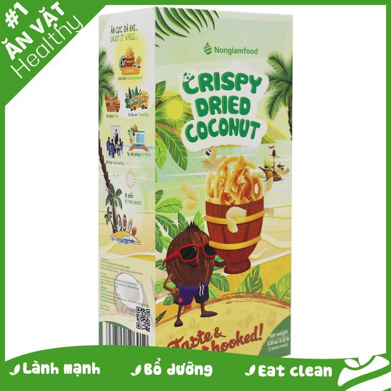 Dừa sấy giòn Nông Lâm Food túi 45g, hộp 100g