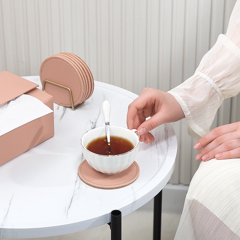 Casegrace Bộ 6 Đế Lót Ly Bằng Da Cách Nhiệt Thấm Hút Tốt Tiện Dụng