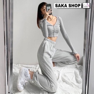 Áo croptop nữ tay dài cổ v có nút nhiều màu