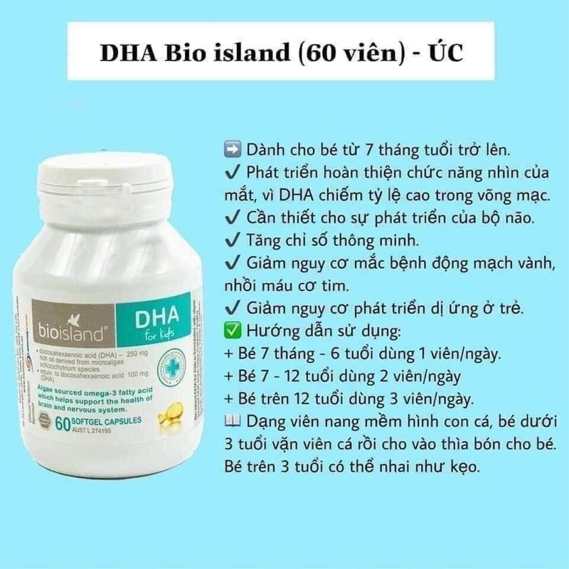 Viên Bổ sung dầu cá DHA cho bé của Úc Bioisland DHA Kids 60 viên