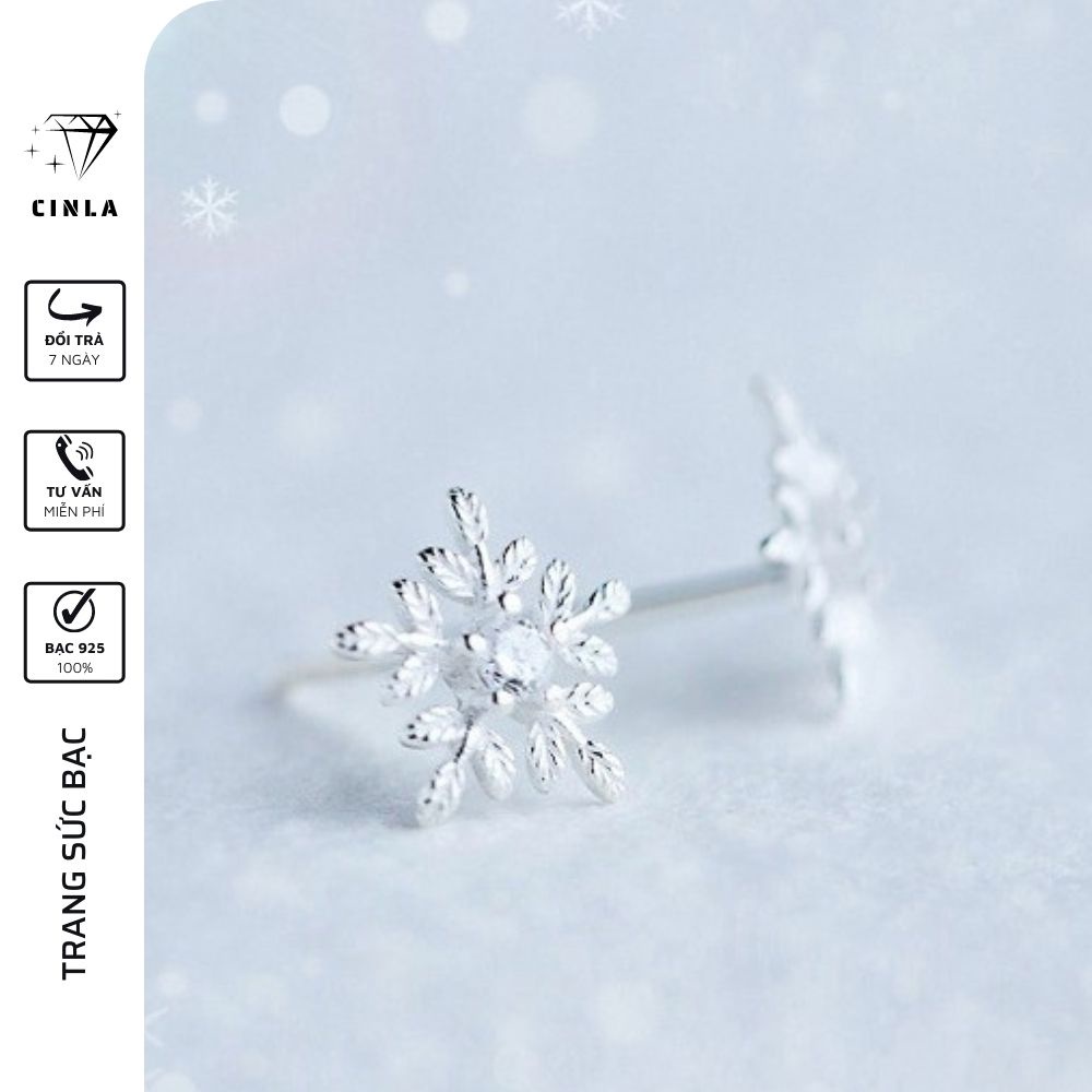 Bông tai khuyên tai nữ mạ bạc 925 cao cấp hình hoa tuyết phụ kiện trang sức bạc CINLA KT019