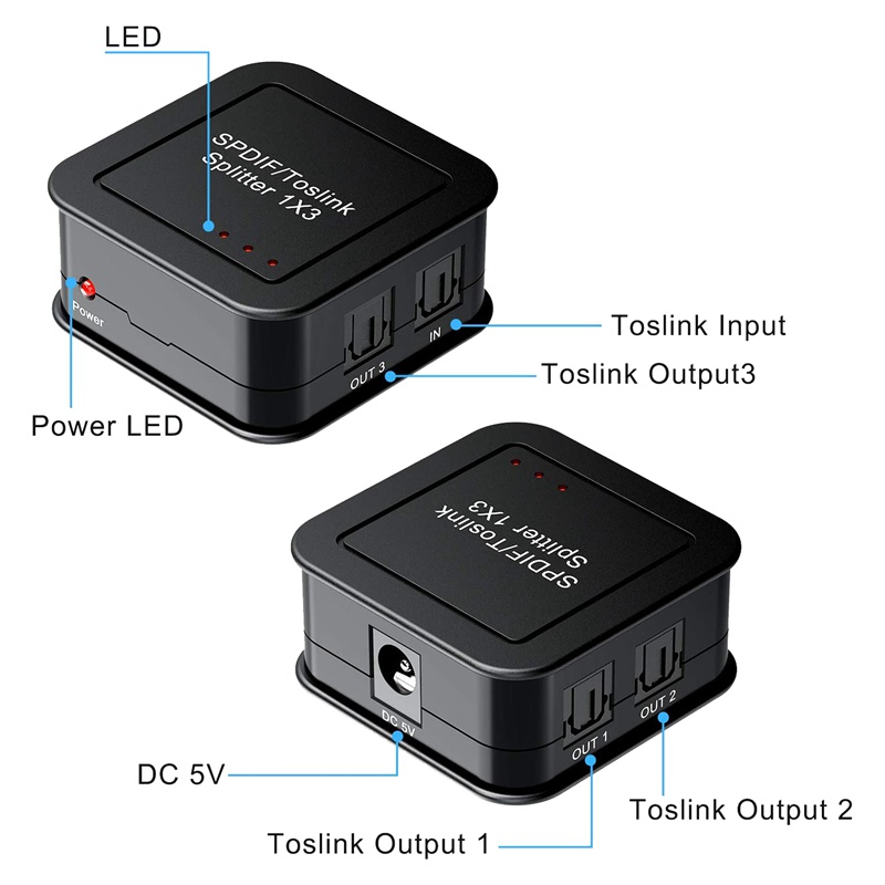 Bộ chia âm thanh quang kỹ thuật số 1X3, Bộ chia âm thanh sợi quang SPDIF TOSLINK kỹ thuật số, 1 trong 3 Out, cho HDTV DVD Blue-Ray