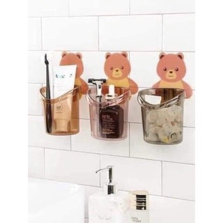 cốc gấu cắm bàn chải kem đánh răng dán tường có lỗ thoát nước