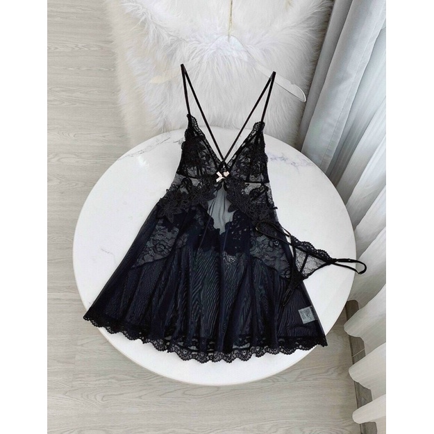 Váy ngủ lụa hai dây voan hoa phối ren cao cấp Váy mặc nhà sexy quyến rũ sang chảnh