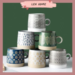 C01/Cốc Cafe gốm sứ phong cách Nhật vintage cổ điển hoa văn tráng men vẽ tay thủ công retro trà sữa decor bếp lenhome