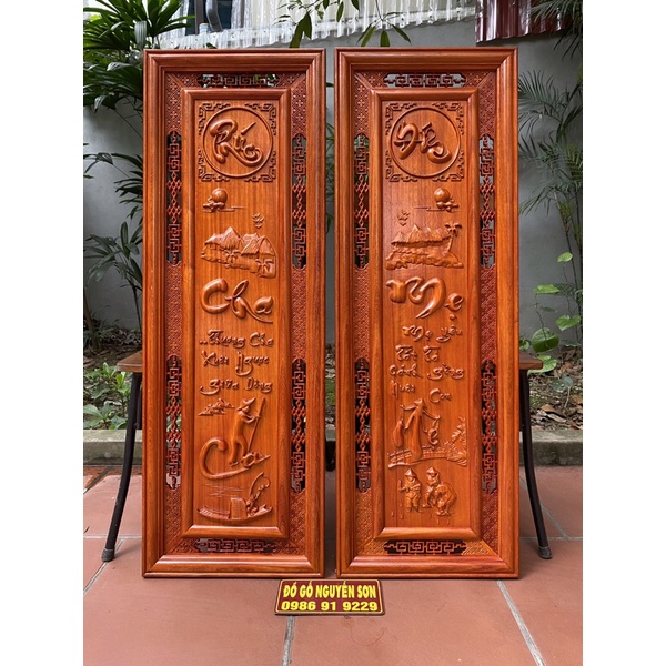 Bộ Tranh Chữ Câu Đối Cha Mẹ 37*107 gỗ hương treo tường