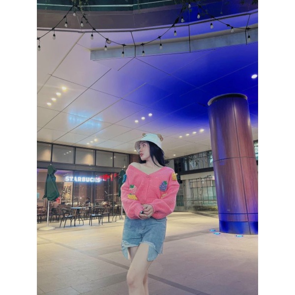 [Sale] ÁO KHOÁT LEN DÀY CARDIGAN ĐÍNH THƠM KHÓM NHO ẢNH CHỤP THẬT