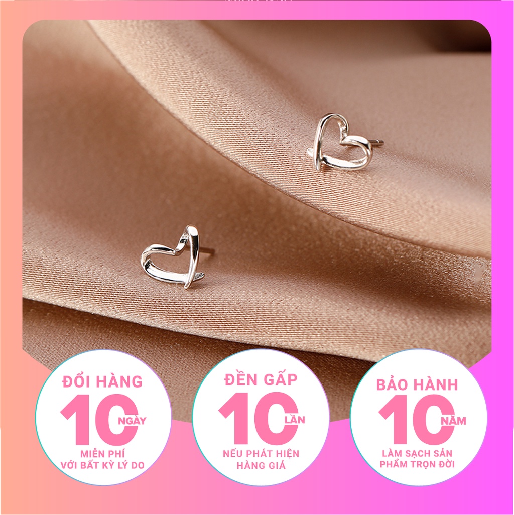 Mô tả Bông tai bạc nữ trái tim đan chéo Miêu Bạc khuyên tai dễ thương 1 chiếc chất liệu bạc 925 phụ kiện trang sức nữ B400082x - 1