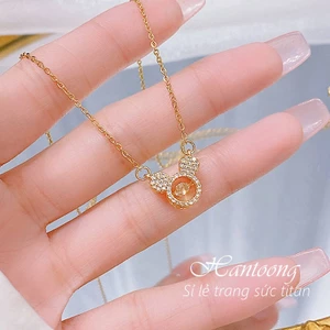 Dây chuyền titan nữ không gỉ hình mặt mickey dễ thương thiết kế đá chuyển động độc đáo mẫu mới nhất 2023