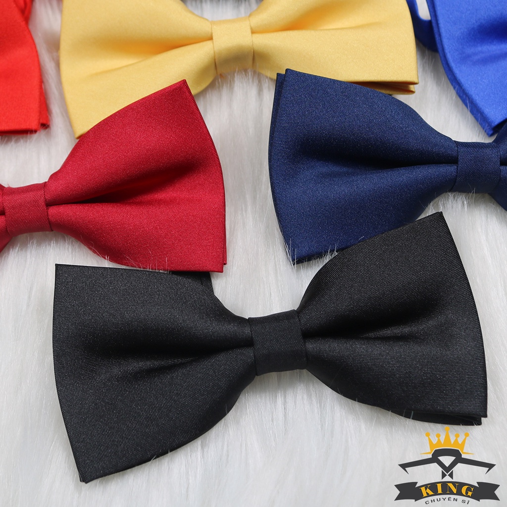 Nơ đeo cổ chú rể nam màu đen KING đẹp chất vải silk nhám dây đeo móc ...