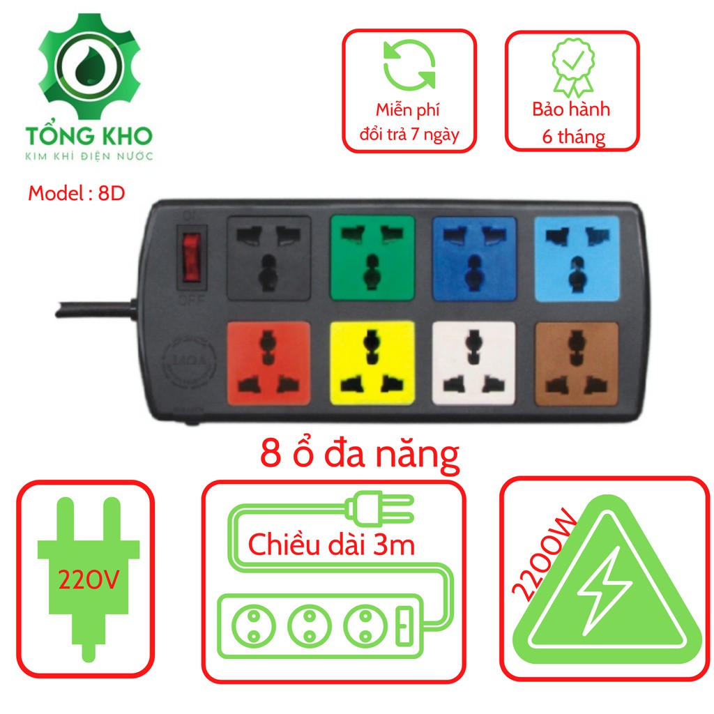 Ổ cắm điện LIOA 3 lỗ có công tắc, dây dài 5m, 3m - Tổng kho kim khí điện nước 3TS
