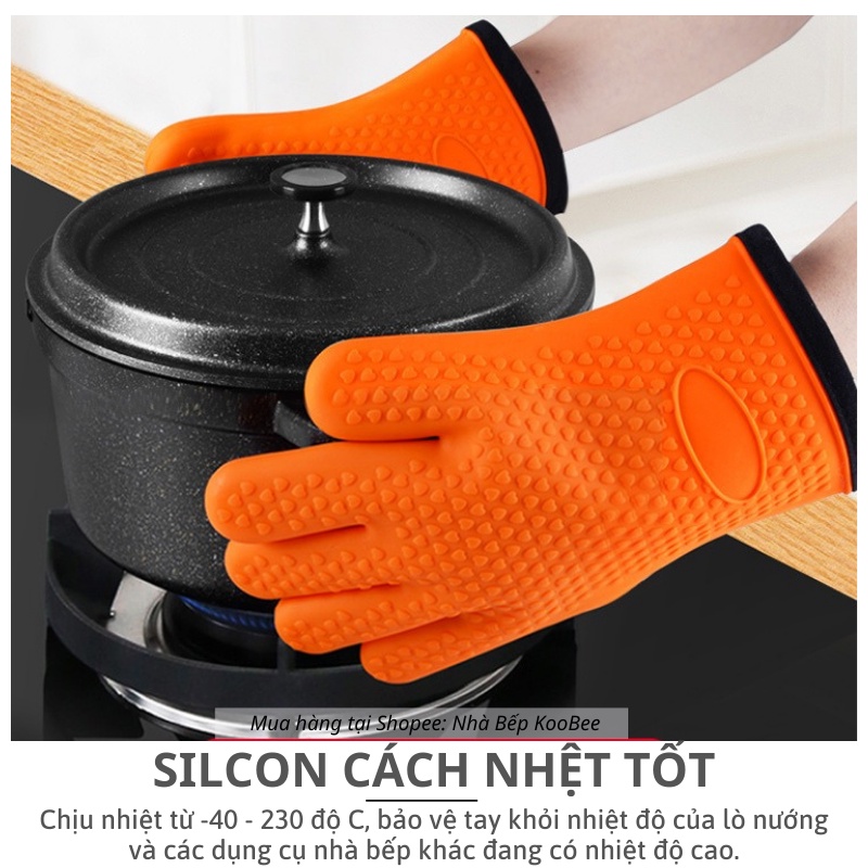 Găng Tay Cách Nhiệt Silicon Cao Cấp KOOBEE - Găng Tay Lò Nướng Làm Bếp Chống Nóng Chịu Nhiệt 230oC | 043