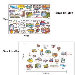 Decal dán tường hình phương tiện giao thông, tranh trang trí phòng cho bé, trang trí lớp học HM92024