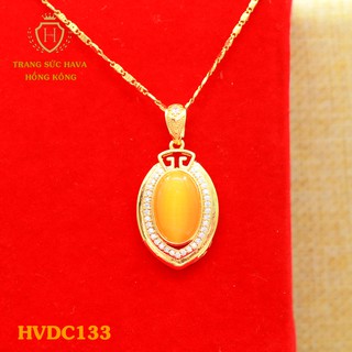 Dây Chuyền, Vòng Cổ Nữ Mặt Đính Đá Màu Vàng Xi Mạ Vàng Non Cao Cấp - Trang Sức Hava Hong Kong