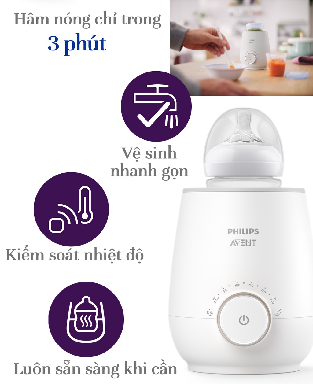 Mô tả Philips Avent máy hâm sữa và thức ăn SCF358/00 - 2