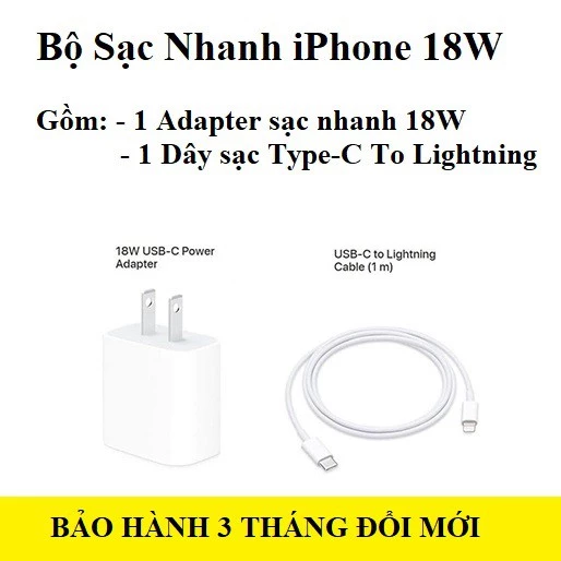Bộ Sạc Nhanh 18W Cho iPhone X, iPhone Xs, iPhone Xs Max, iPhone XR, iPhone 11, iPhone 11 Pro, iPhone 11 Pro Max
