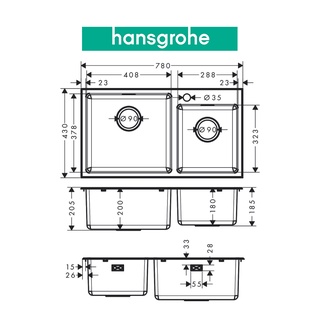 Chậu bếp đôi HANSGROHE Deep Drawn Sink S431-F730 43354