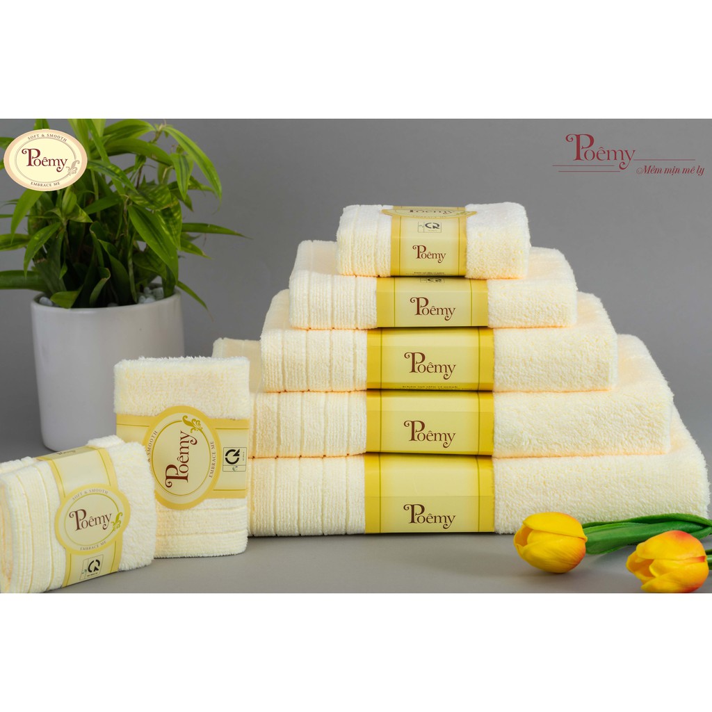 Ảnh Khăn mặt vuông Poemy sọc gân kt 29x29 - Mầu Hoàng Yến 1