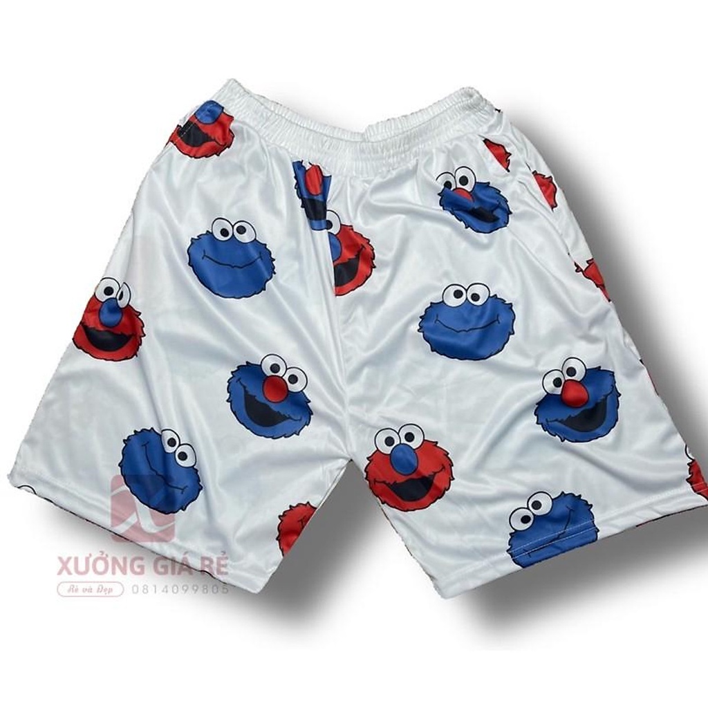 Q016 Quần đùi hoa có túi Sooc ống rộng hoạt hình unisex Short lửng ngắn in cartoon nam nữ đi ngủ chơi biển