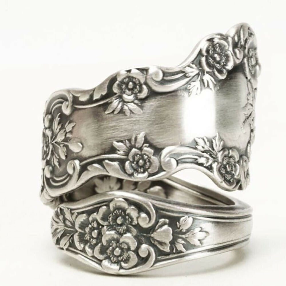 Bạc 925 Cổ Điển Màu Sắc Cổ Nữ-Midi-Rings Graceful Khắc Hoa Họa Tiết Retro Đảng Nữ Nhẫn Trang Sức Thời Trang
