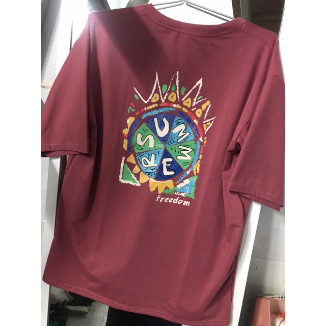 Áo thun nữ nam unisex tay lỡ form rộng freesize màu đen trắng đỏ mận - summer resume