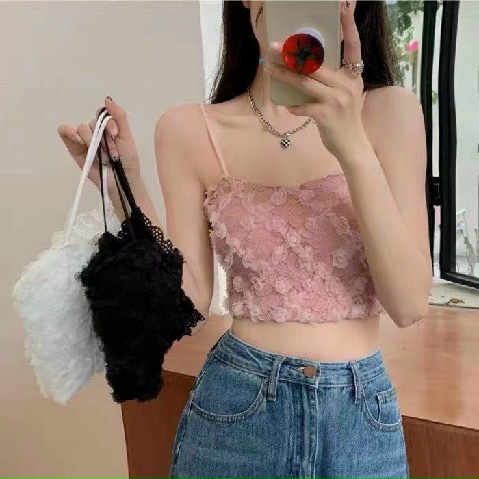 Áo bra 2 dây nữ hoa hồng , Áo ngực kèm mút mỏng xinh xăn 369