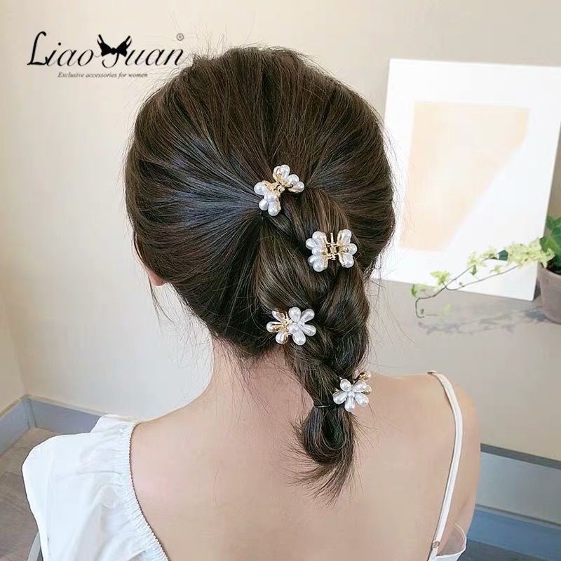 Kẹp tóc mini hoa ngọc trai nhân tạo phong cách vintage Pháp thanh lịch cho nữ