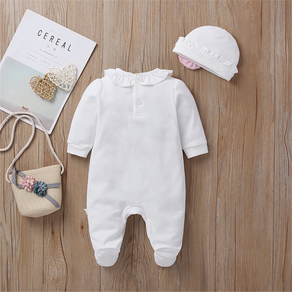 Set Áo Liền Quần Dài Kèm Mũ Trang Trí Hoa 3D Màu Trơn Cho Bé Gái
