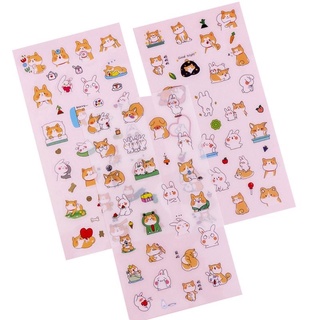 [lẻ 1 tấm] Sticker nhựa dễ thương 🐻💕 mẫu thỏ và shiba 🐰x🐶 mèo con 😻 diy, bujo, quà tặng