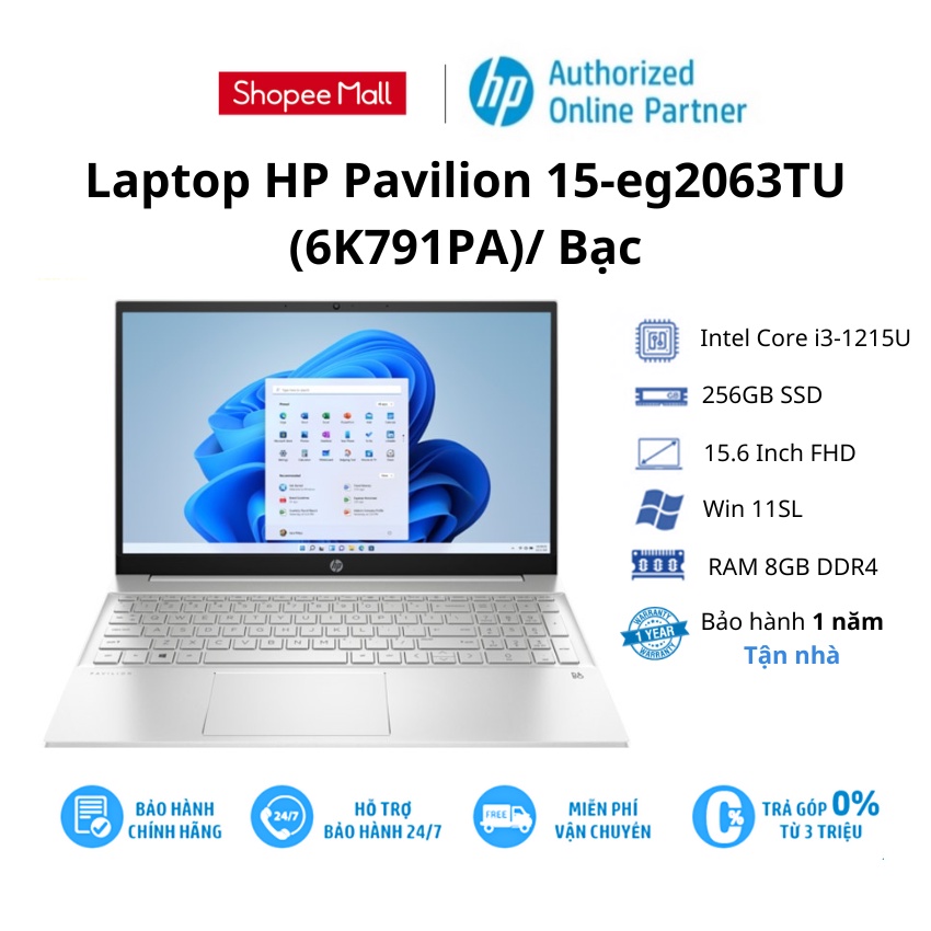 [Mã ELHP10 giảm đến 1TR5] Laptop HP Pavilion 15-eg2063TU (6K791PA)/Intel Core i3-1215U/ RAM 8GB/ 256GB SSD