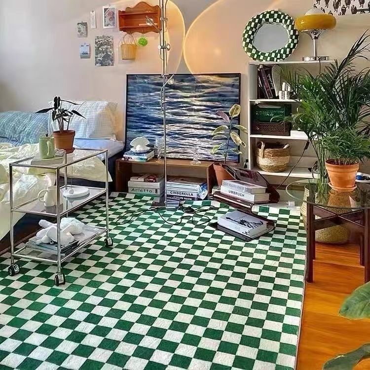 Thảm Trải Sàn Họa Tiết Caro Phong Cách Bắc Âu Hiện Đại Đơn Giản