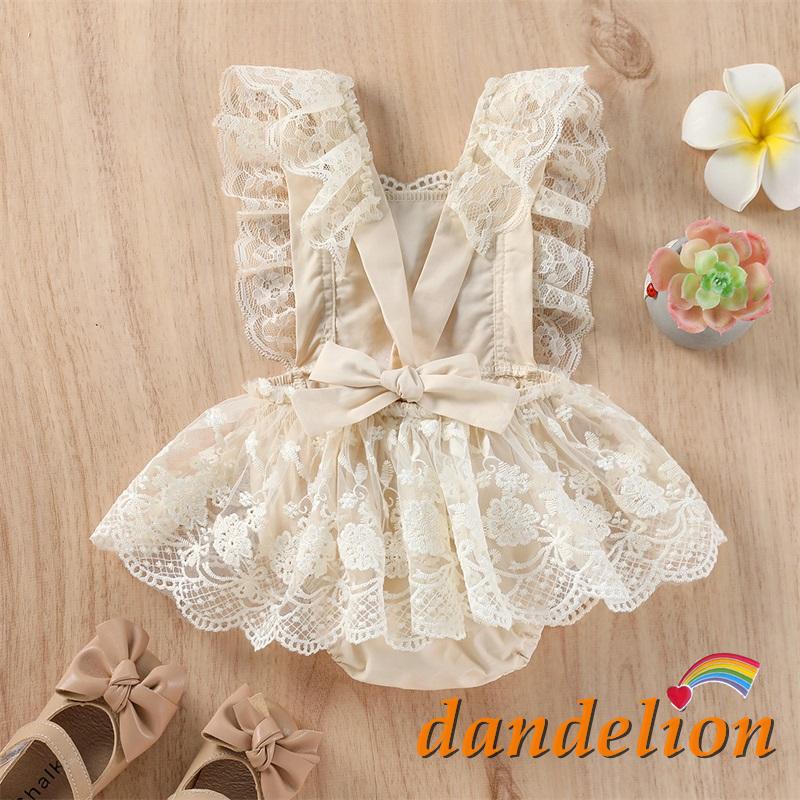 Bộ Áo Liền Quần Hai Dây Phối Ren Thêu Hoa Dành Cho Bé Gái 0-24 Tháng Tuổi