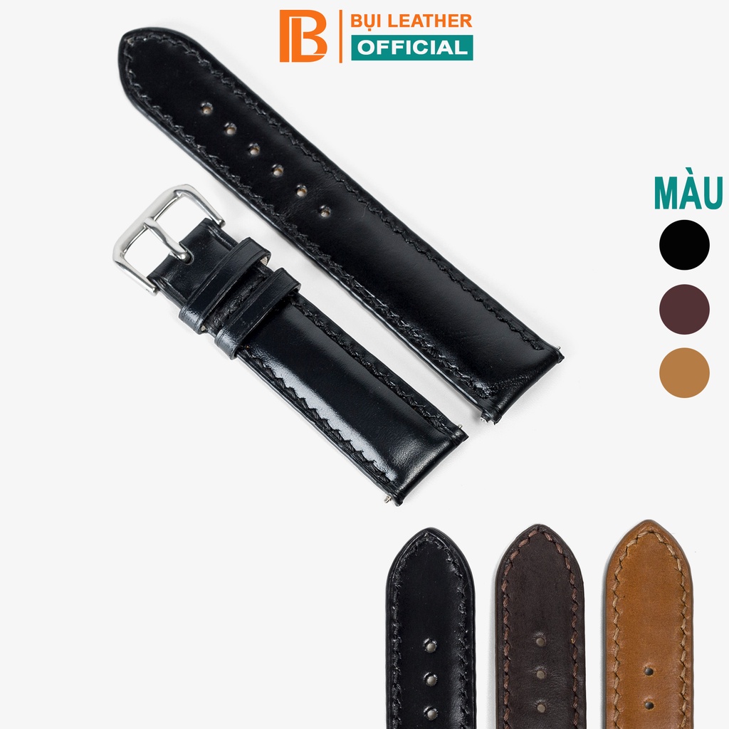 Ảnh Dây đồng hồ nam da bò-khâu tay thủ công D101 size 18mm, 20mm, 22mm, 24mm - Bụi Leather 1