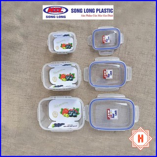 Song Long Plastic Bộ 3 hộp 4 khóa 2508 đựng bảo quản thực phẩm 1150ml, 620ml, 250ml nhựa cao cấp