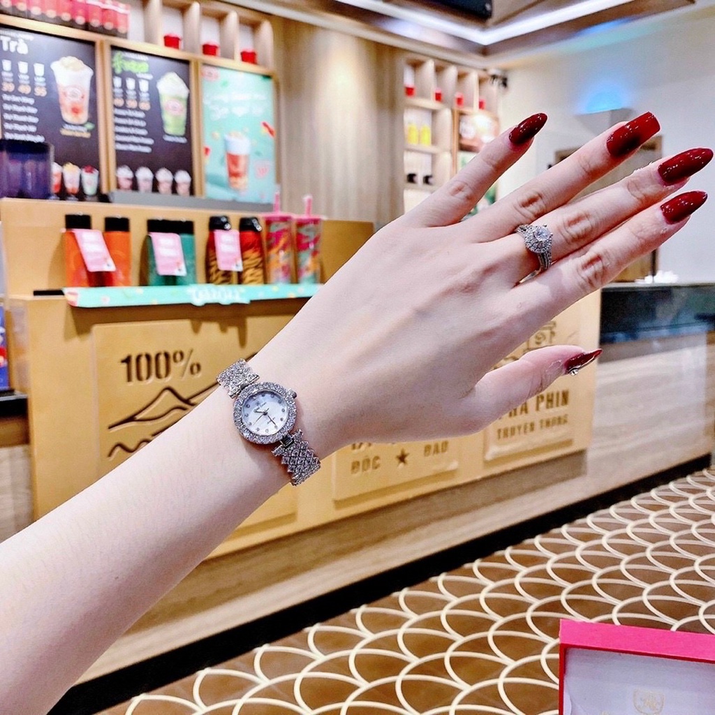 Đồng hồ nữ chính hãng Royal Crown 6305L dây thép đính đá cao cấp, chống nước, đẹp, sang chảnh