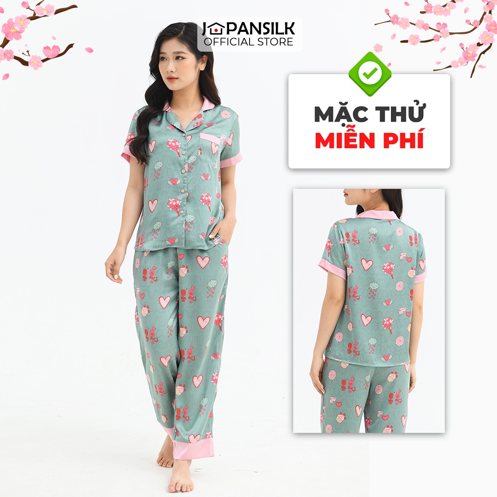 Ảnh Bộ Đồ Ngủ Pijama Lụa Cộc Tay Satin Nhật Cao Cấp Họa Tiết Tranh Vẽ Ấn Tượng JAPAN SILK Chính Hãng 1