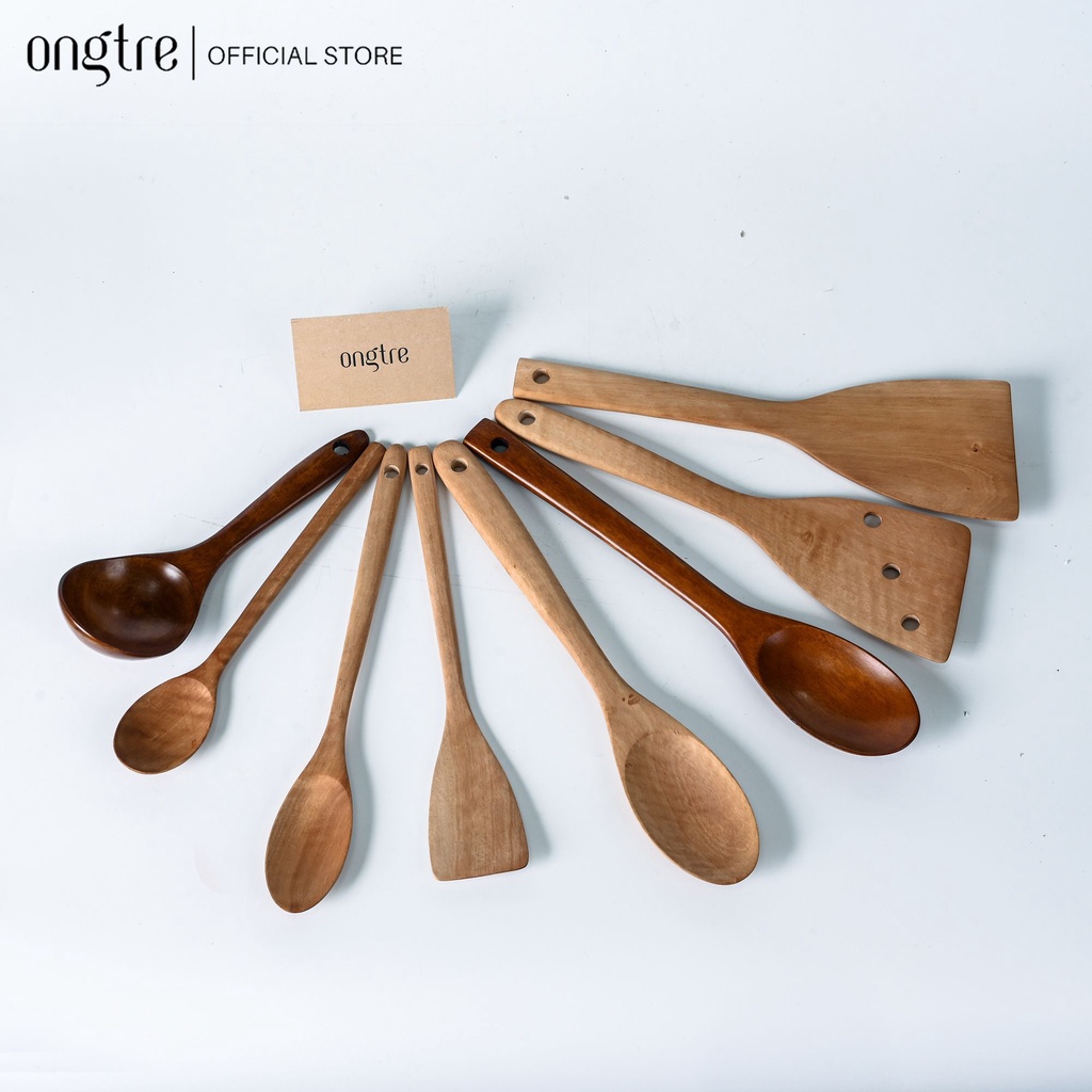 Bộ Dụng Cụ Nhà Bếp Gỗ ONGTRE - Muôi Gỗ, Muỗng Gỗ, Vá Gỗ Sồi & Tre Tự Nhiên Cao Cấp, An Toàn Cho Chảo Chống Dính