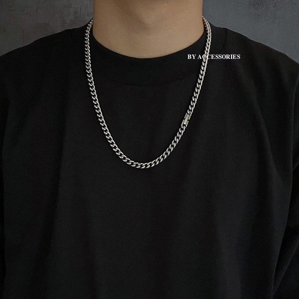 Dây chuyền nam titan unisex xích xoắn vát cạnh 6mm khóa hộp nhỏ không gỉ